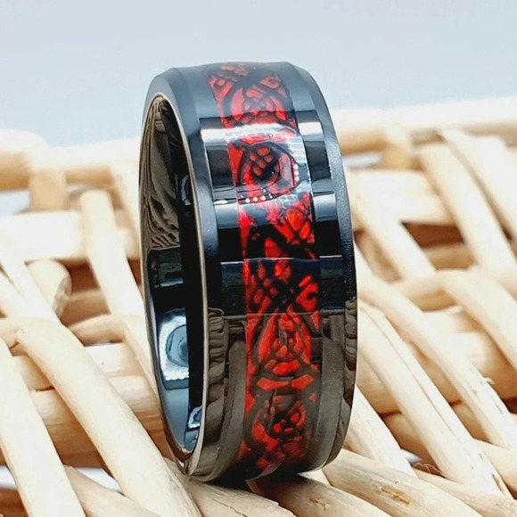 "Dragon Centic Inlay Black Tungsten Wedding Ring, GALTUN983 - Picture 5 of 5